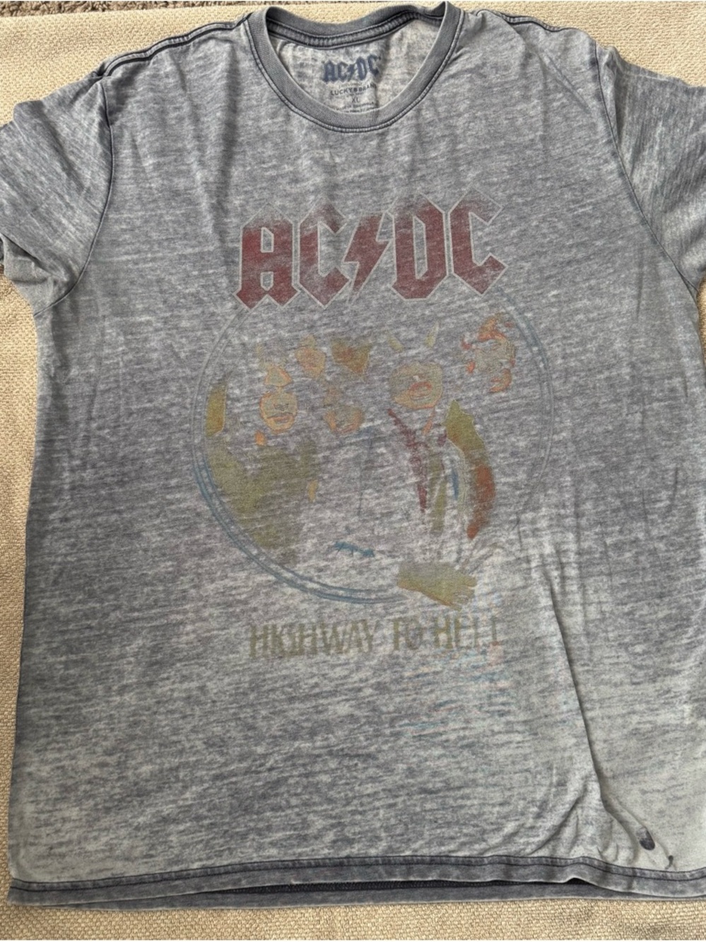 Lucky Brand Gray AC/DC Highway to Hell Short Sleeve Tee with Red Logo
